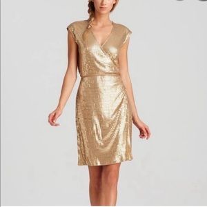 Gold Sequin Michael Kors wrap dress. NYC party dress. Size M